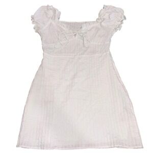 Cottagecore Textured Ruffle Tie Front Mini Dress Womens Small White Unbranded